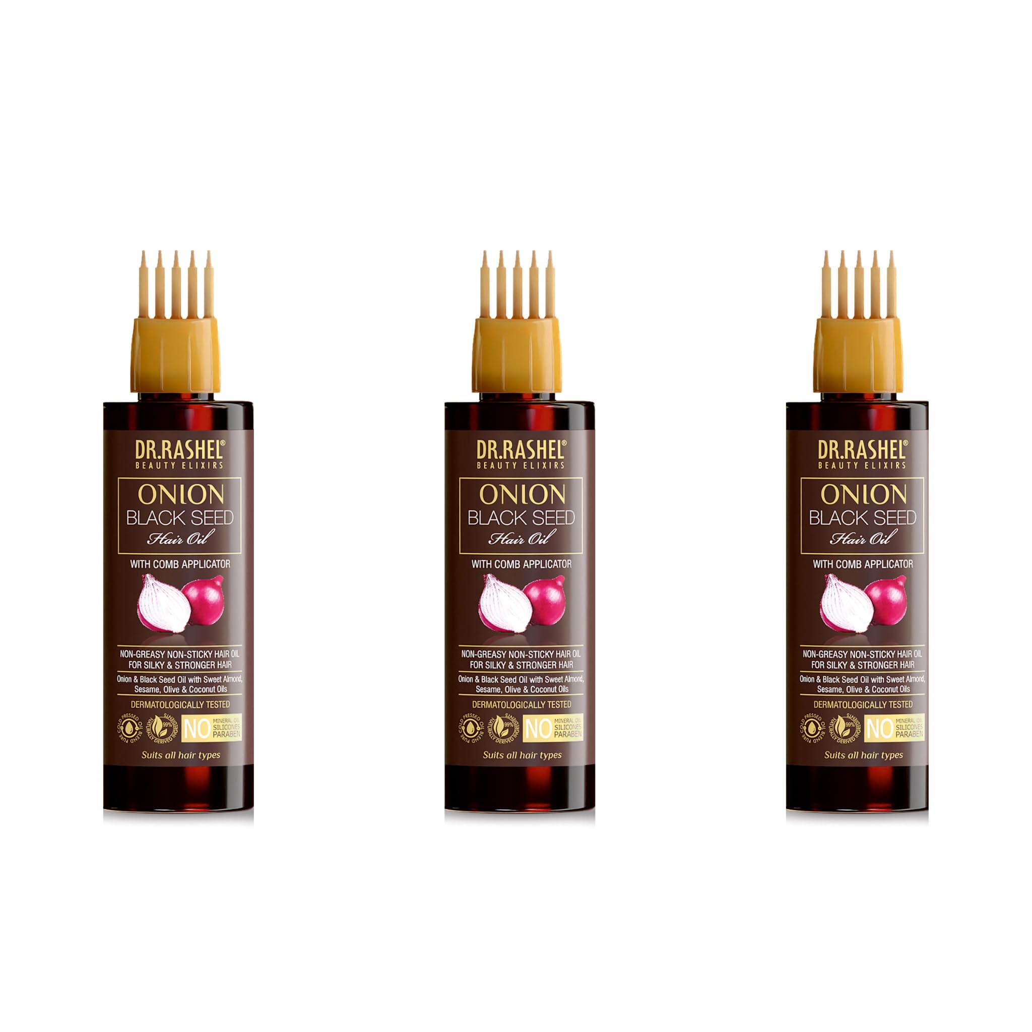 DR.RASHEL Onion Hair Oil | With Red Onion & Black Seed Oil | Controls Hair Fall & Breakage | Strengthens Roots | Promotes Hair Growth | With Comb A