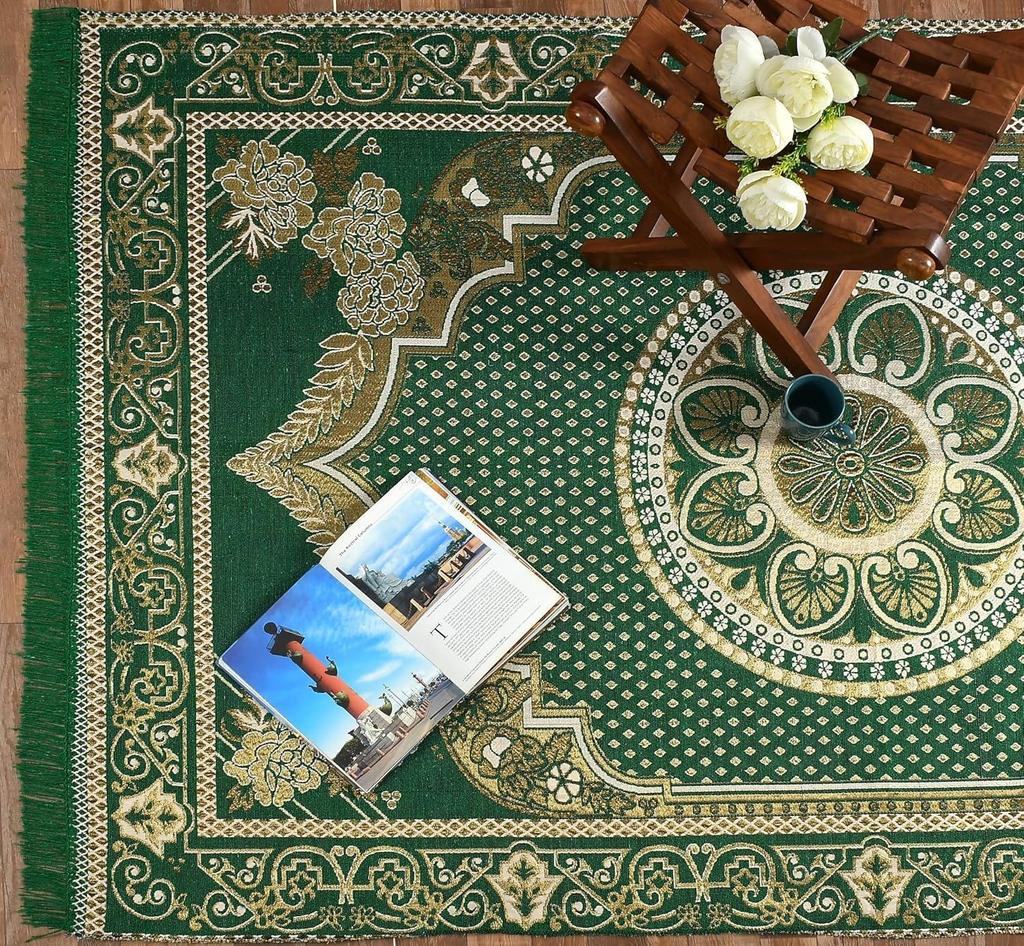 Baumwollteppiche zur Heimdekoration für Wohnzimmer 5x7 Fuß Mehrzweck Teppichmatten mit Blumendesign (Grüne Farbe)