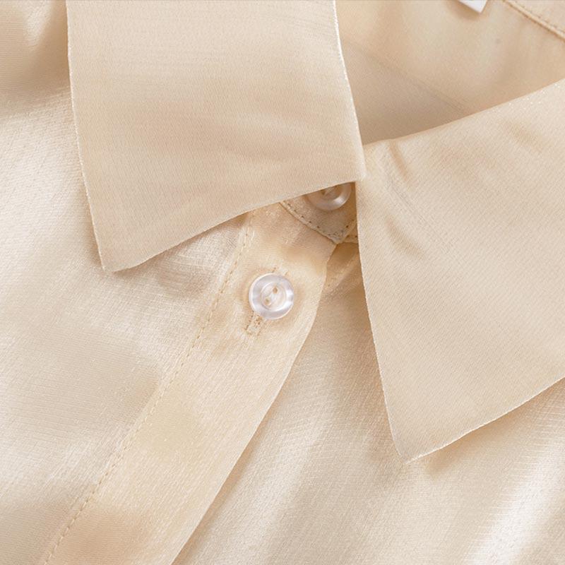 Fashion Loose Beige Shirt Women's Casual Sun Protection Solid Button Outwear Shirt Long Sleeve Top Thin See Through Shirt