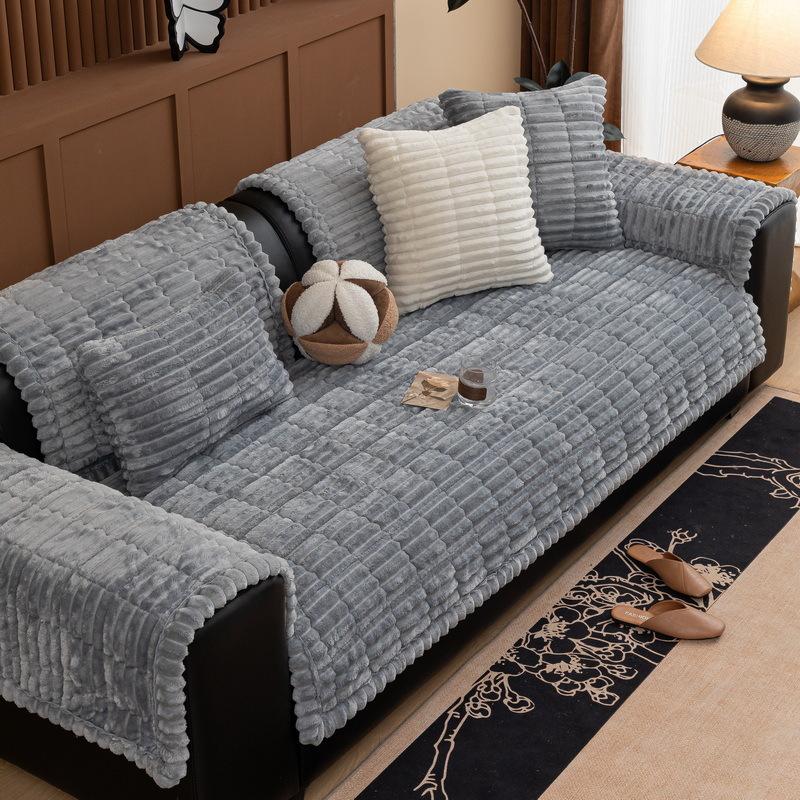 High Gram Weight Rabbit Velvet Sofa Cushion, Thickened Plush Seat Cushion In Winter, Non-Slip Leather Sofa Cover, New Cover In Autumn And Winter