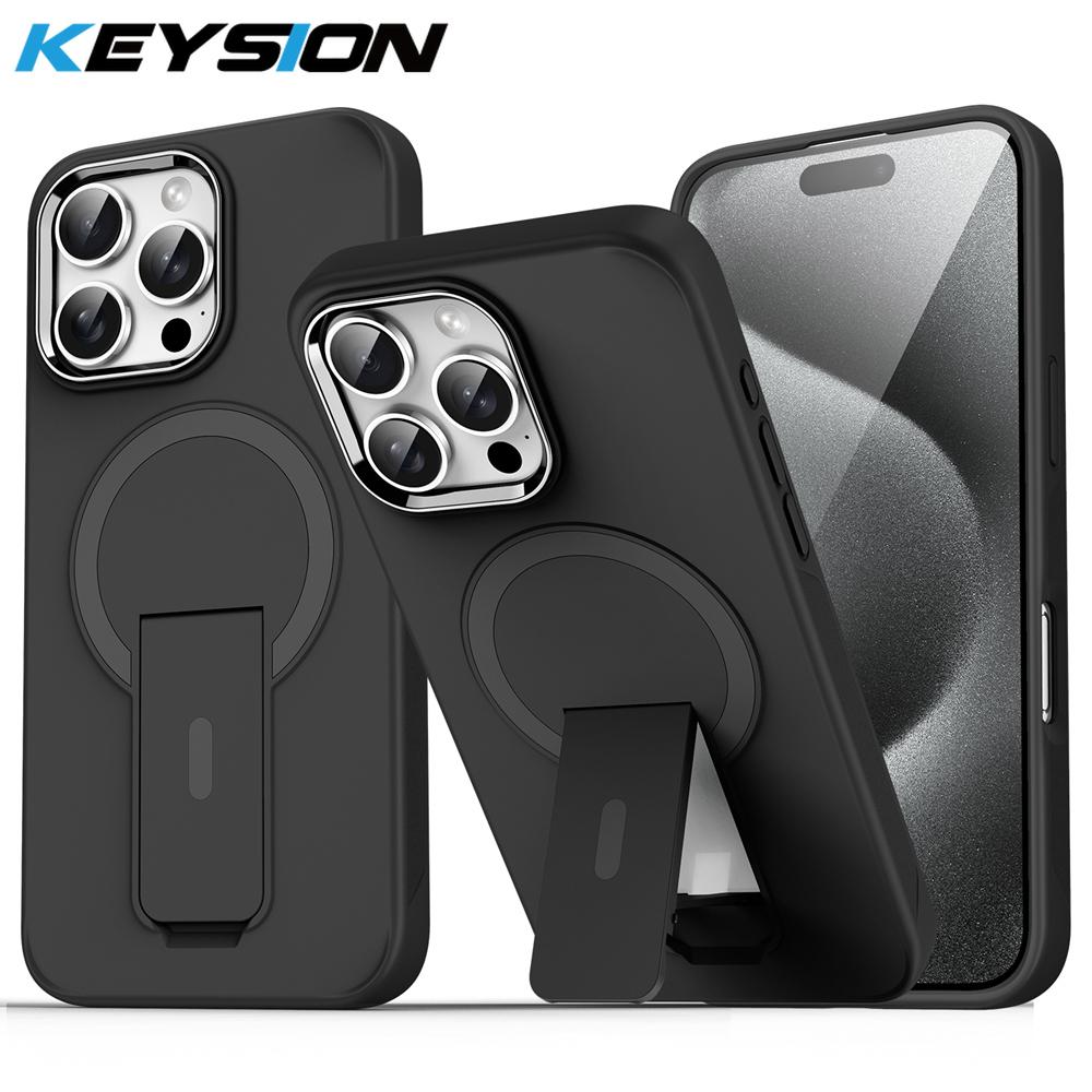 

KEYSION Противоударный полупрозрачный чехол для MagSafe для iPhone 14 Pro Max 13 Pro Max с подставкой, матовая прозрачная крышка для беспроводной зарядки for iPhone 13