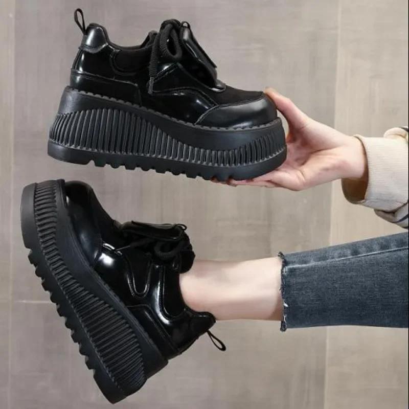 Mode Hohe Qualität 8CM Stretchstoff Leder Damen Neu Frühling Herbst Mode Vulkanisierte Schuhe Marke Absätze Lässige Plateau Keilschuhe