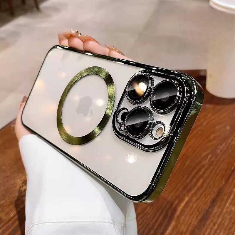 Applicable To IPhone16 Mobile Phone Case Magnetic Plating PC Comes with Lens Film Apple 15 Full-pack Transparent Anti-fall Hard Cover