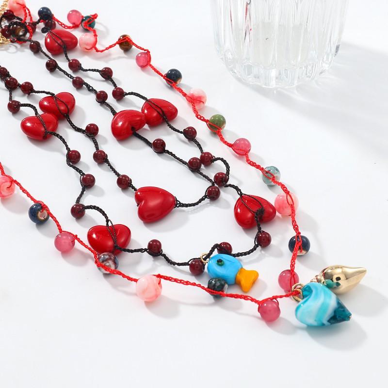 Boho Beach Necklace With Seashell Heart Charms Handwoven Multilayer Statement Jewelry Women Men 2025