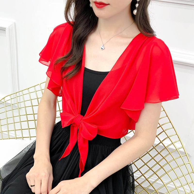 Summer Short Plus Size Chiffon Cardigan Top With Slip Skirt Top Small Coat