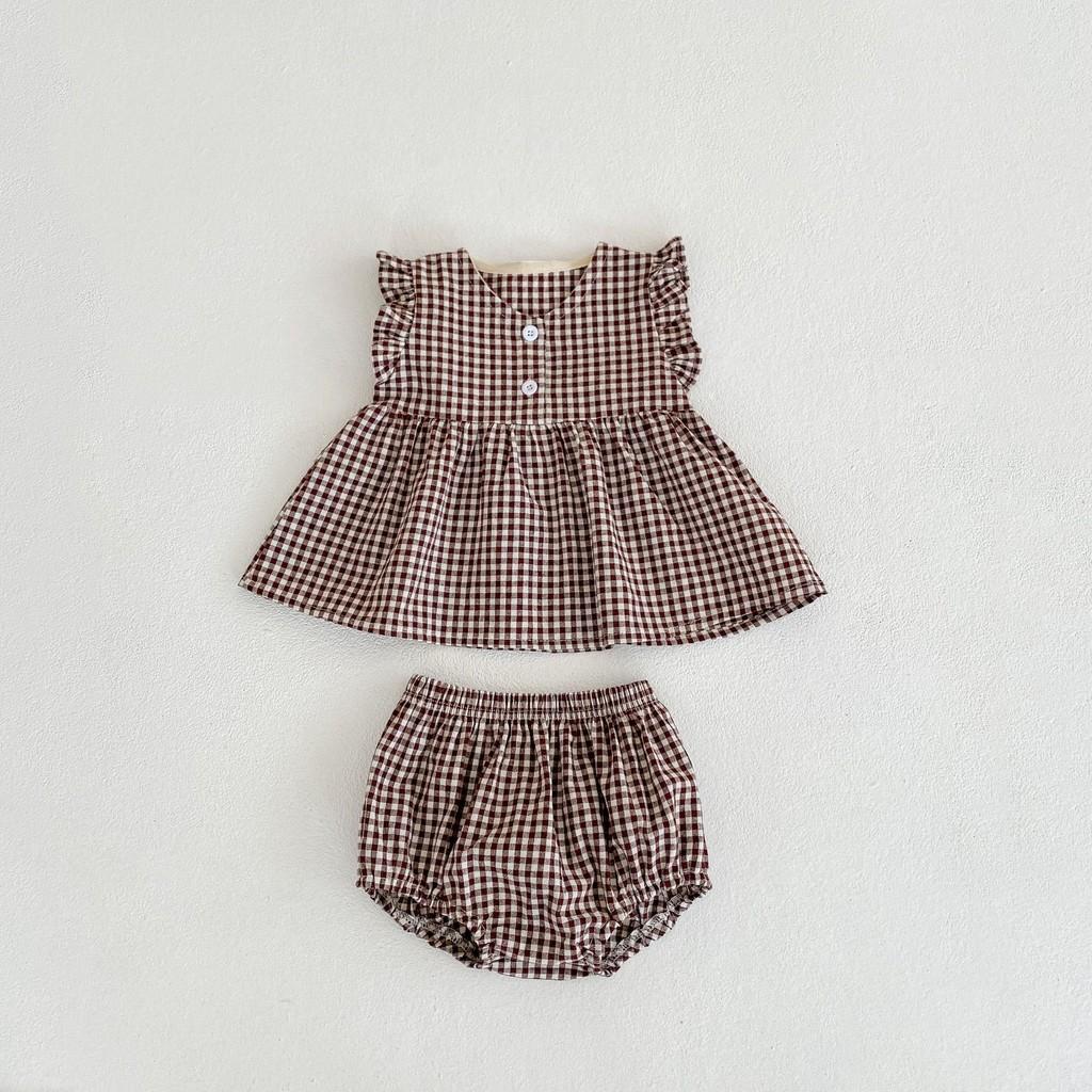 Adorable Summer Checked Top And Shorts Set For Baby Girls With Comfortable Cotton Fabric