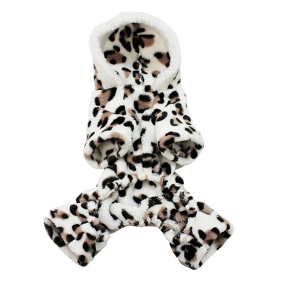 Dog Hoodie Hooded Flannel Winter Warm Leopard Printed Pet Puppy Clothes Jumpsuit Pajamas Outwear for Home