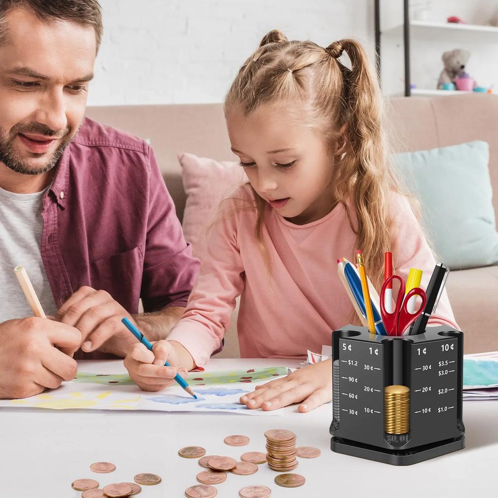 Coin Sorter and Pen Holder 360° Rotatable Coin Holder Sorter Large Capacity Coin Holder Portable Piggy Bank and Pen Holder NEW