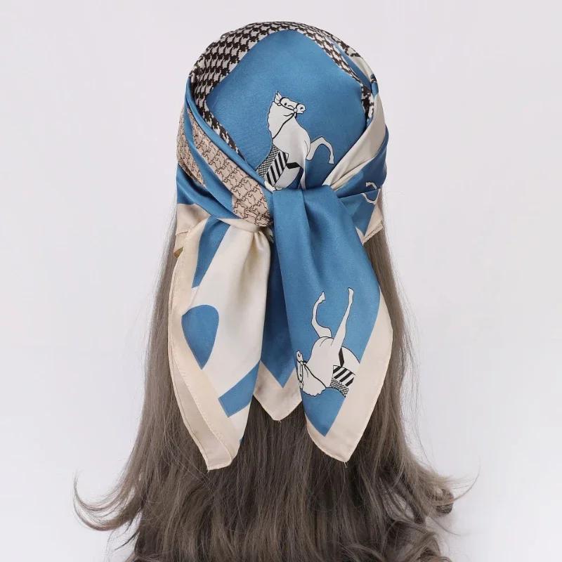 70*70cm Spring and New Small Square Scarf Outdoor Luxury Hairband Small Headscarf Soft Silky Kerchief Hijab Lady
