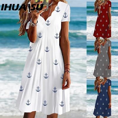 Women's Fashion Summer Spring Short Sleeve V-Neck Casual Dresses