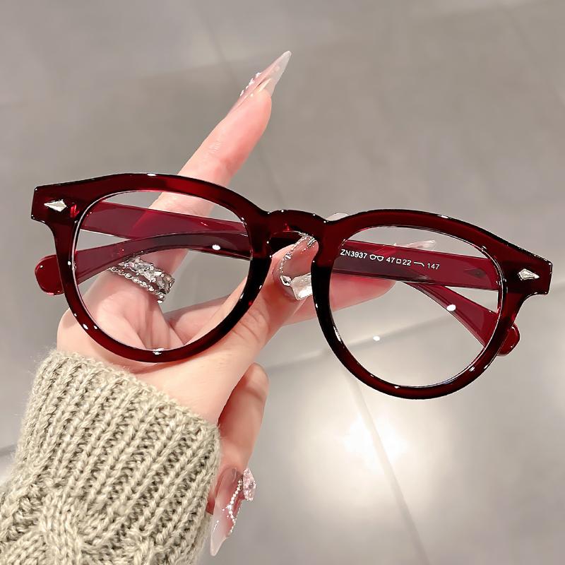 

A high-end, retro Korean-style round frame anti-blue light flat glasses with a simple round frame and rice studs without makeup красный