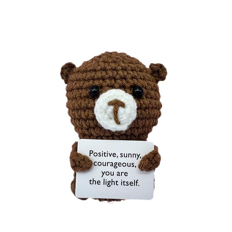 Mini Cute Positive Energy Bear Hug Pocket Dolls Handmade Wool Animal Knitting Desktop Ornaments Christams Gift Home Room Decor