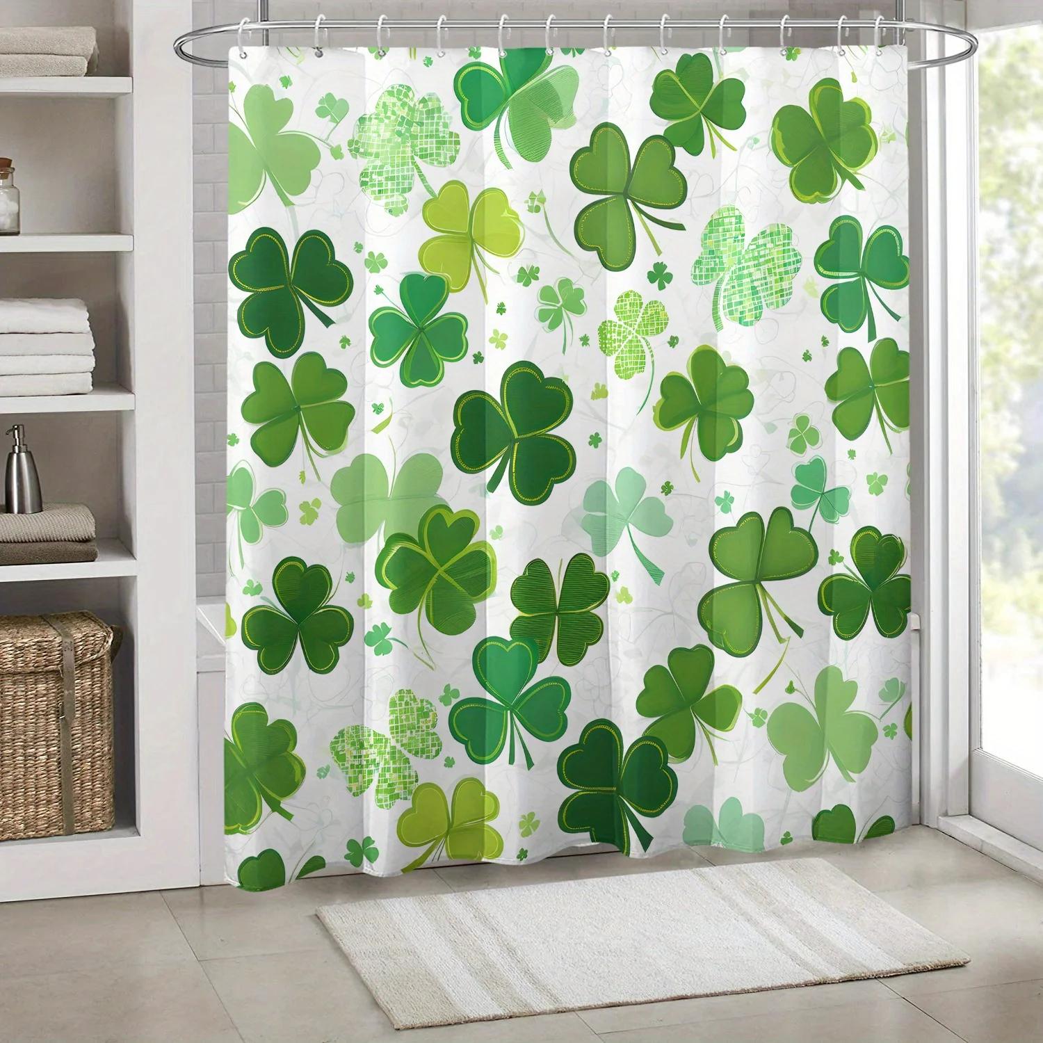 

Elegant Green and White Clover Pattern Waterproof Shower Curtain – Perfect for Bringing a Fresh and Natural Touch to W90xH180cm