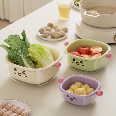 Thickened Drain Basket 2-in-1 Fruit Tray Cute Washing Vegetable Basin  Living Room