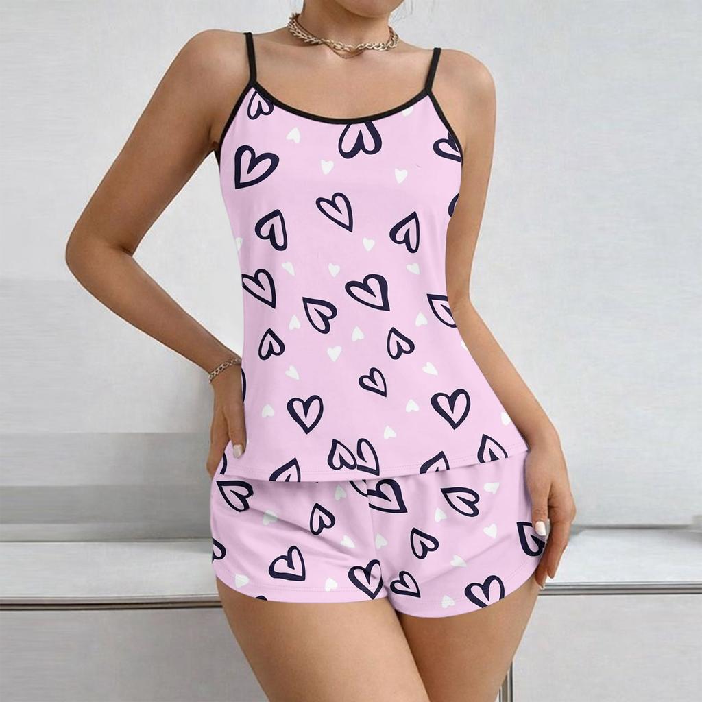 Women Soft 2 Piece Pajamas Set Sleeveless Shorts Set Loungewear Sets Pyjamas Nightwear