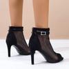 Fashion Fishmouth Net Gauze Cool Boots Women's Summer New Round Head Hollow Breathable Fine Heel Sandals