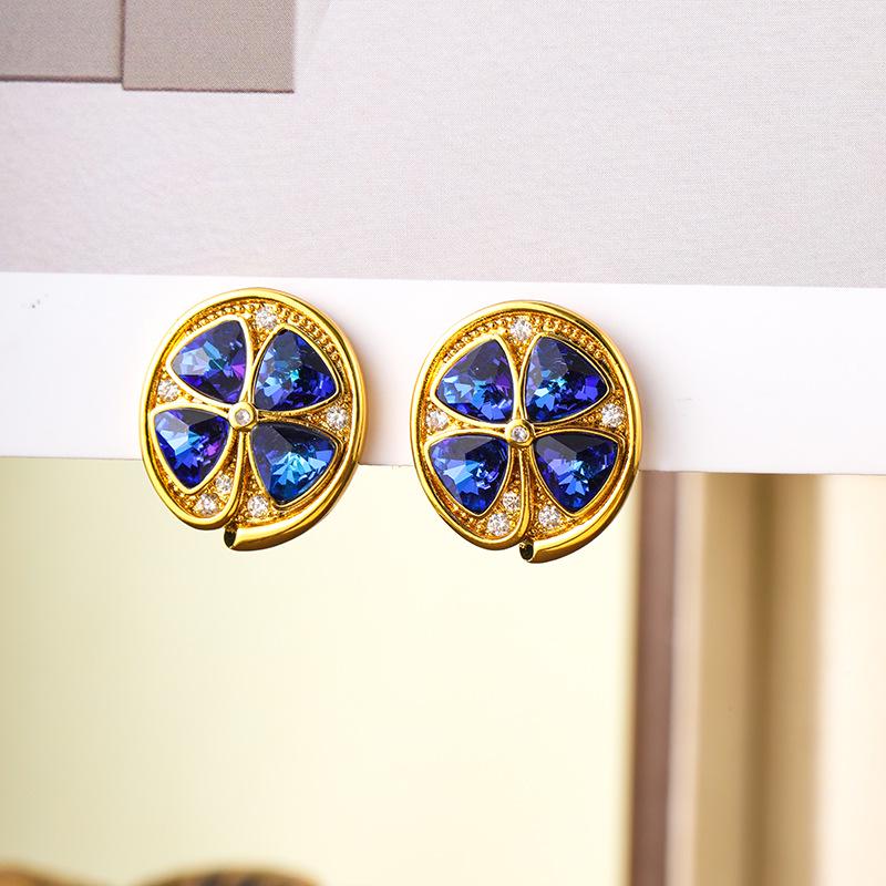 Vintage Sapphire Niche Petal Stud Earrings for Women