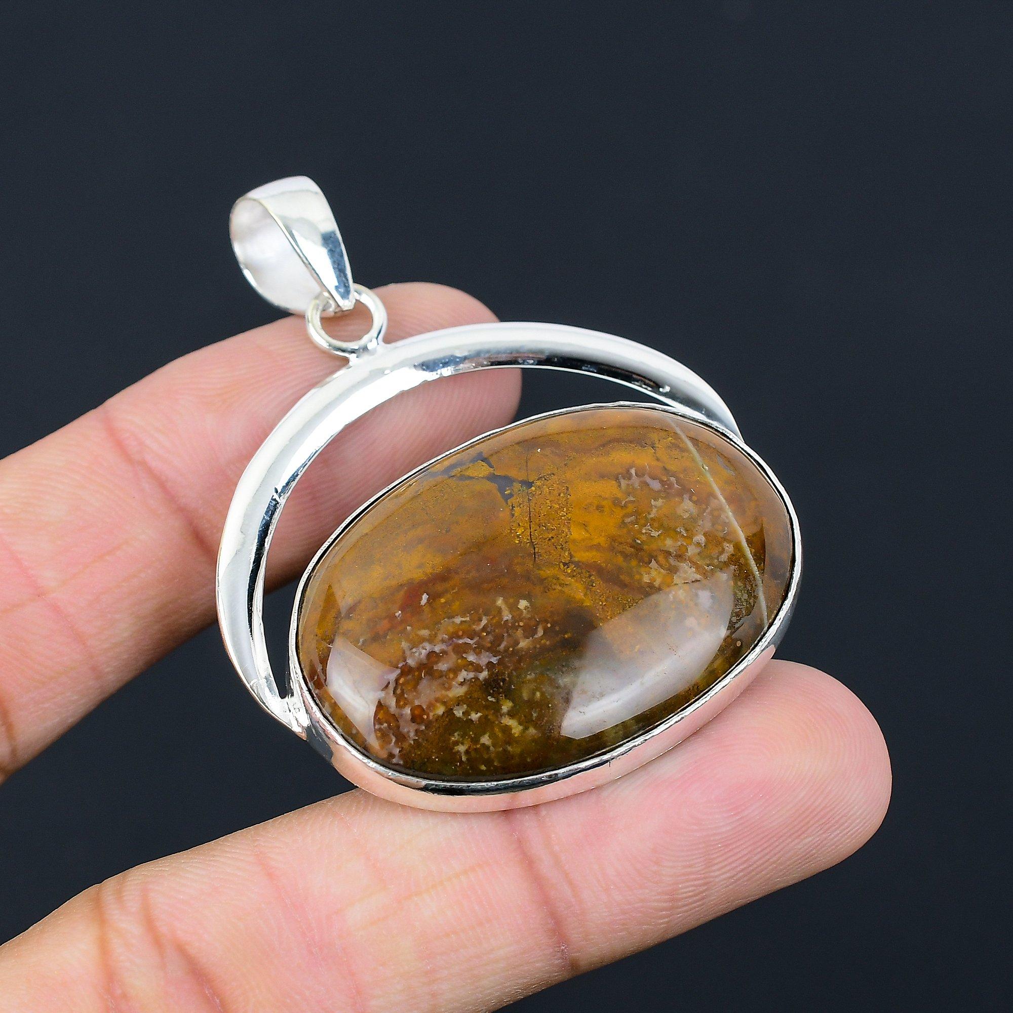 Sisters Day Sale Oval Seam Agate Gemstone 925 Silver Art Deco Daughter Pendant