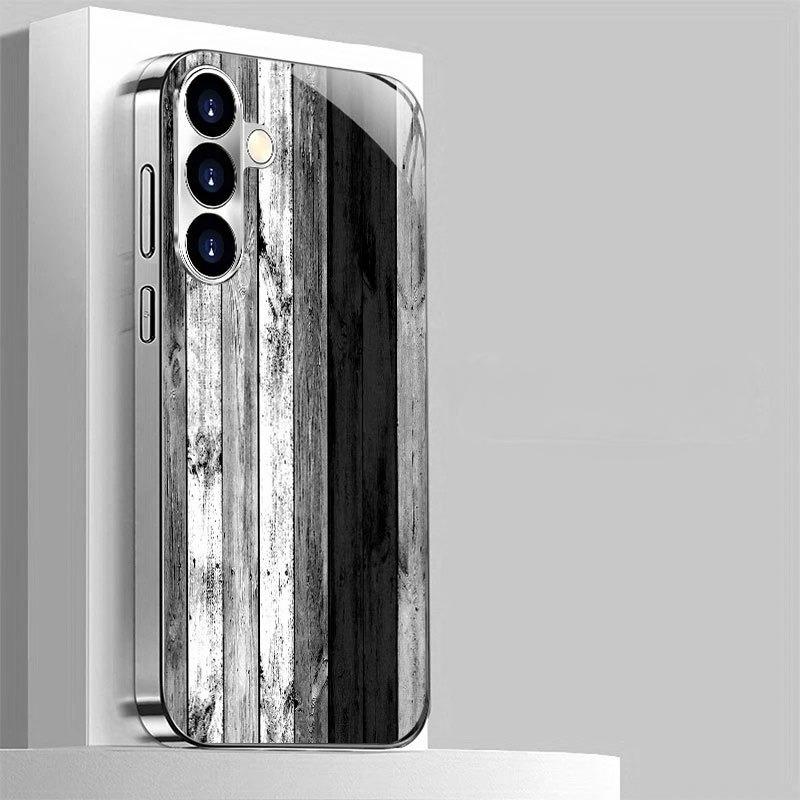 Gold-plated tempered glass phone case, compatible Galaxy S26 S25 S24 S23 S22 Ultra Plus. Features a black and white color scheme