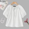 ZANZEA Women Casual V-Neck Loose Short Sleeve Blouse
