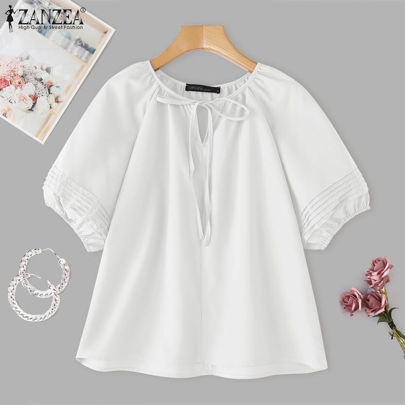 ZANZEA Women Casual V-Neck Loose Short Sleeve Blouse