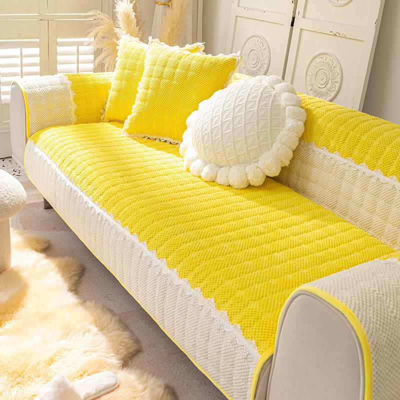 Sofa Cushion Plush Luxury Wind Four Seasons General Simple Modern Non-slip Houndstooth Mat Autumn and Winter Cushion Cover.