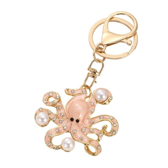 Keychain Pendant Imitation Pearls Rhinestones Inlaid Octopus Shape Key Chain with Lobster Clasp Bag Charm Backpack Accessory