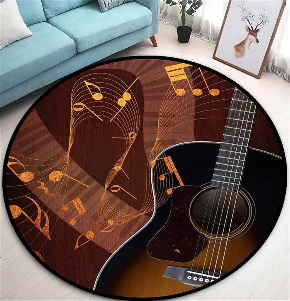 CD Musical Round Carpet Living Room Decoration Teenager Mat Anti Slip Chair Cushion Round Rugs for Bedroom Music Design Rug