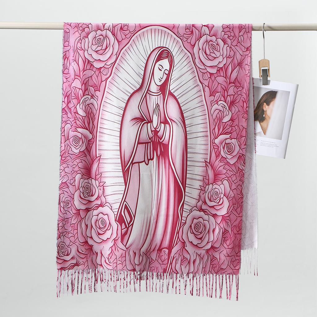 Custom Catholic Virgin Mary Tassel Scarf Women Soft Quality Cashmere Shawl Wrap Warm Throw Blanket Prayer Shawl