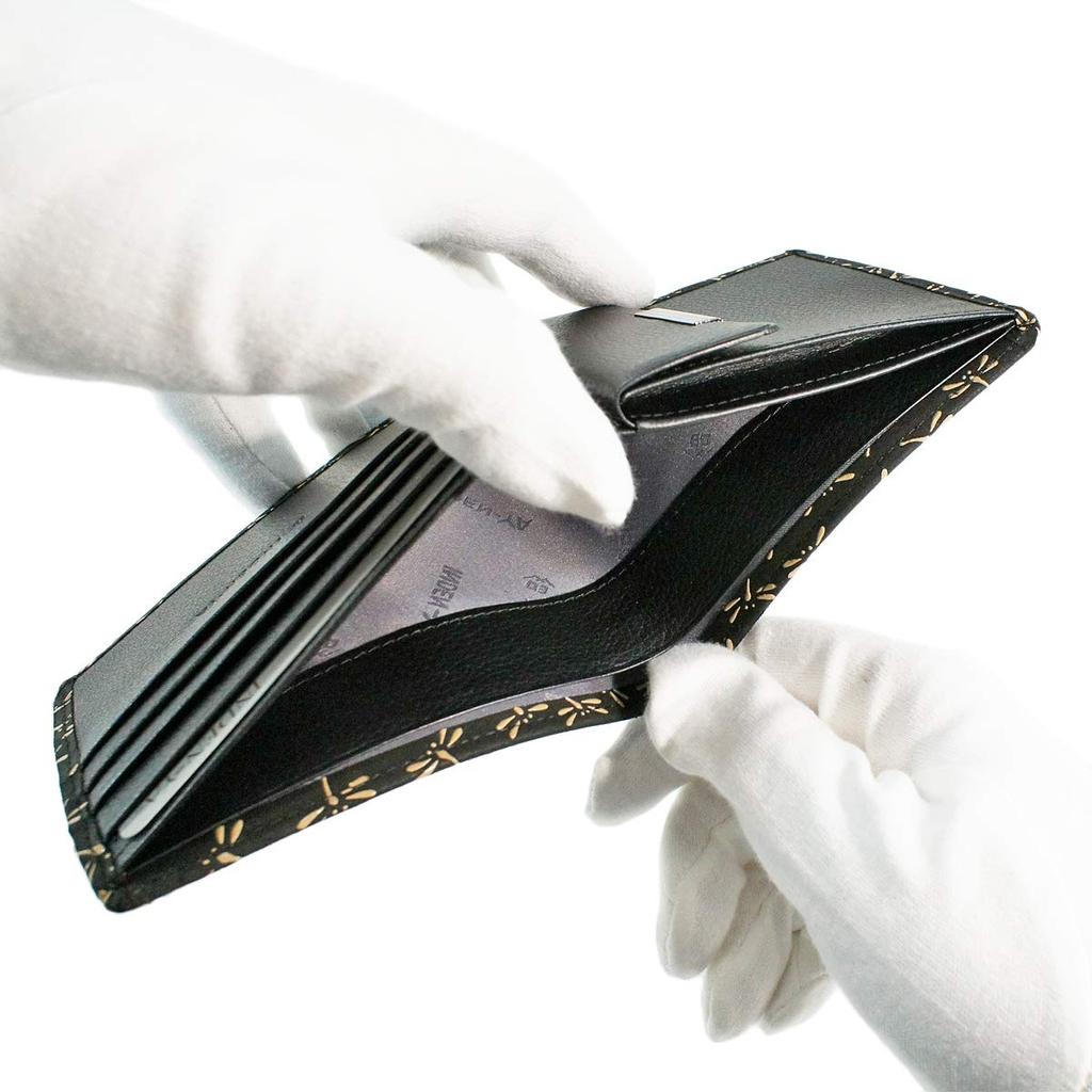 Inden Bifold Wallet Bill C Cienki Deerskin Black x White Lacquer Dragonfly Pattern [Indenya] 2003-11-008
