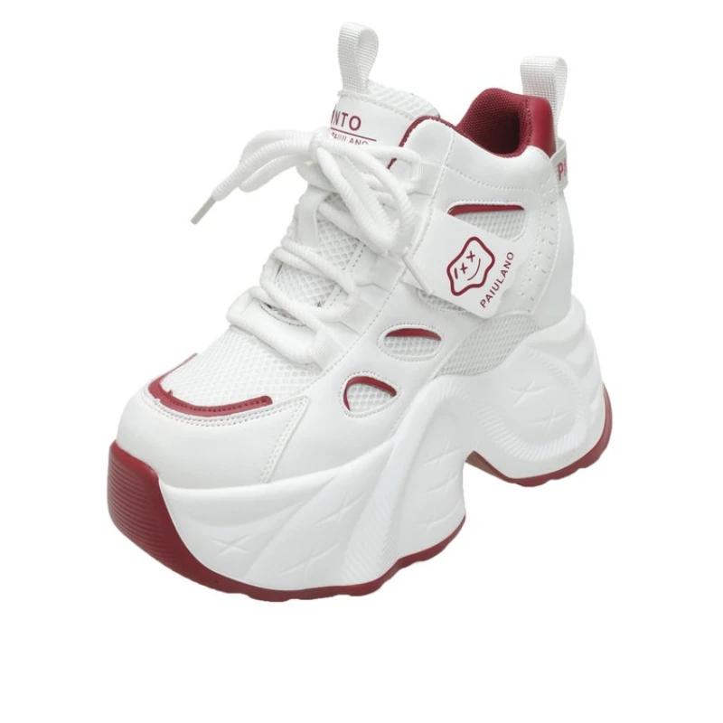 Mode 10CM Damen Chunky Sneakers Neu 2024 Herbst Hohe Plateau Mesh Dad Shoes Damen Casual Trainer Sneakers Dicke Sohle Vulkanisierte Schuhe