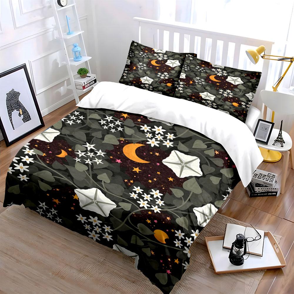 Moons, stars, flowers, leaves. Bedding sets Duvet cover sets Duvet covers Pillowcases(1 * Duvet Cover 2 * Pillowcases without duvet insert)