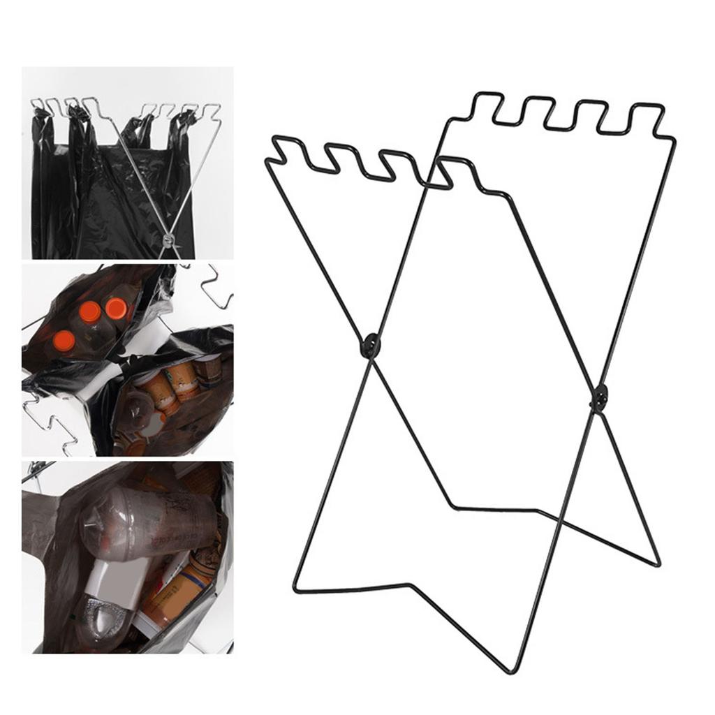 Trash Bag Holder Collapsible Stainless Iron Garbage Bag Holder Stand Portable Outdoor Stand Black