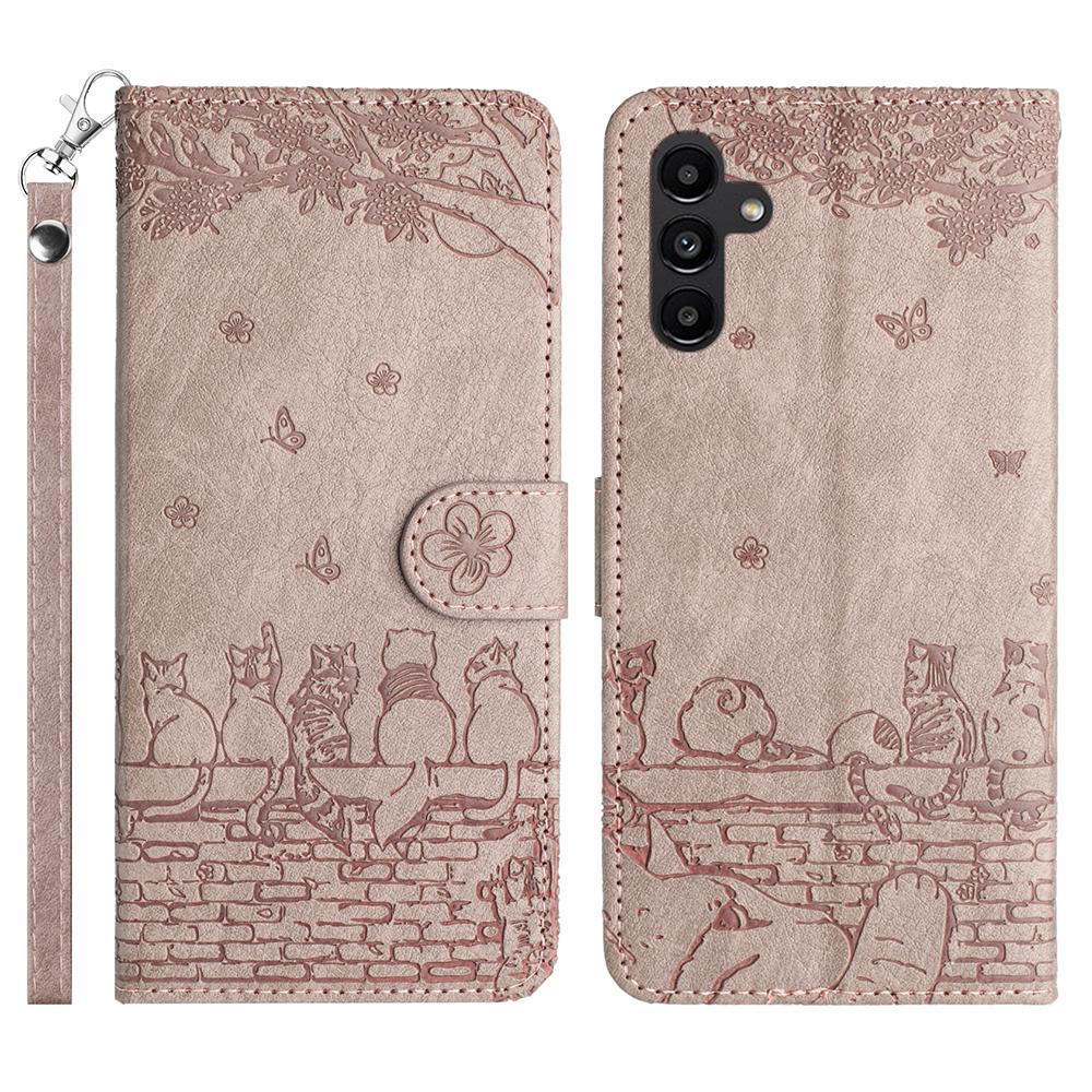 For Samsung Galaxy S25 FE Case with Wrist Strap Leather Phone Cover Wall Cats Pattern