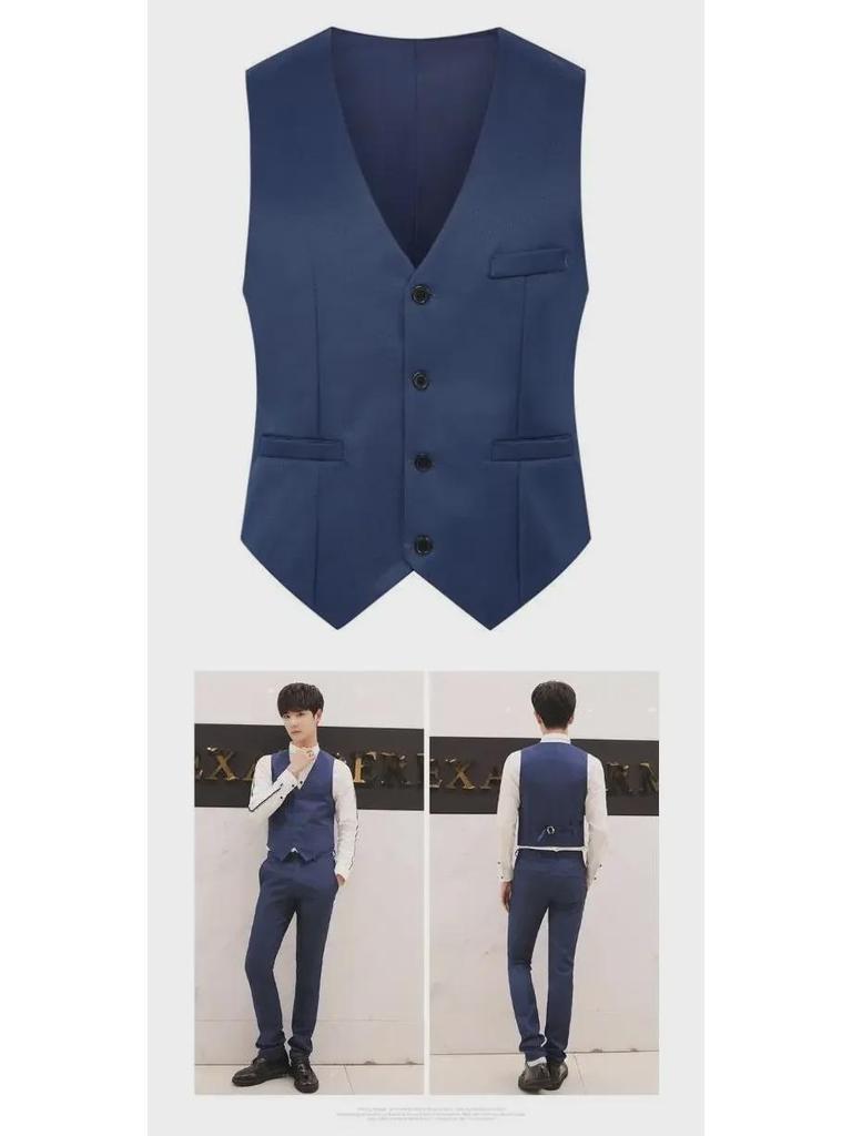 Men's Korean Style Slim Suit Vest - Business Casual for Spring & Autumn, Professional Groomsmen Dress Vest