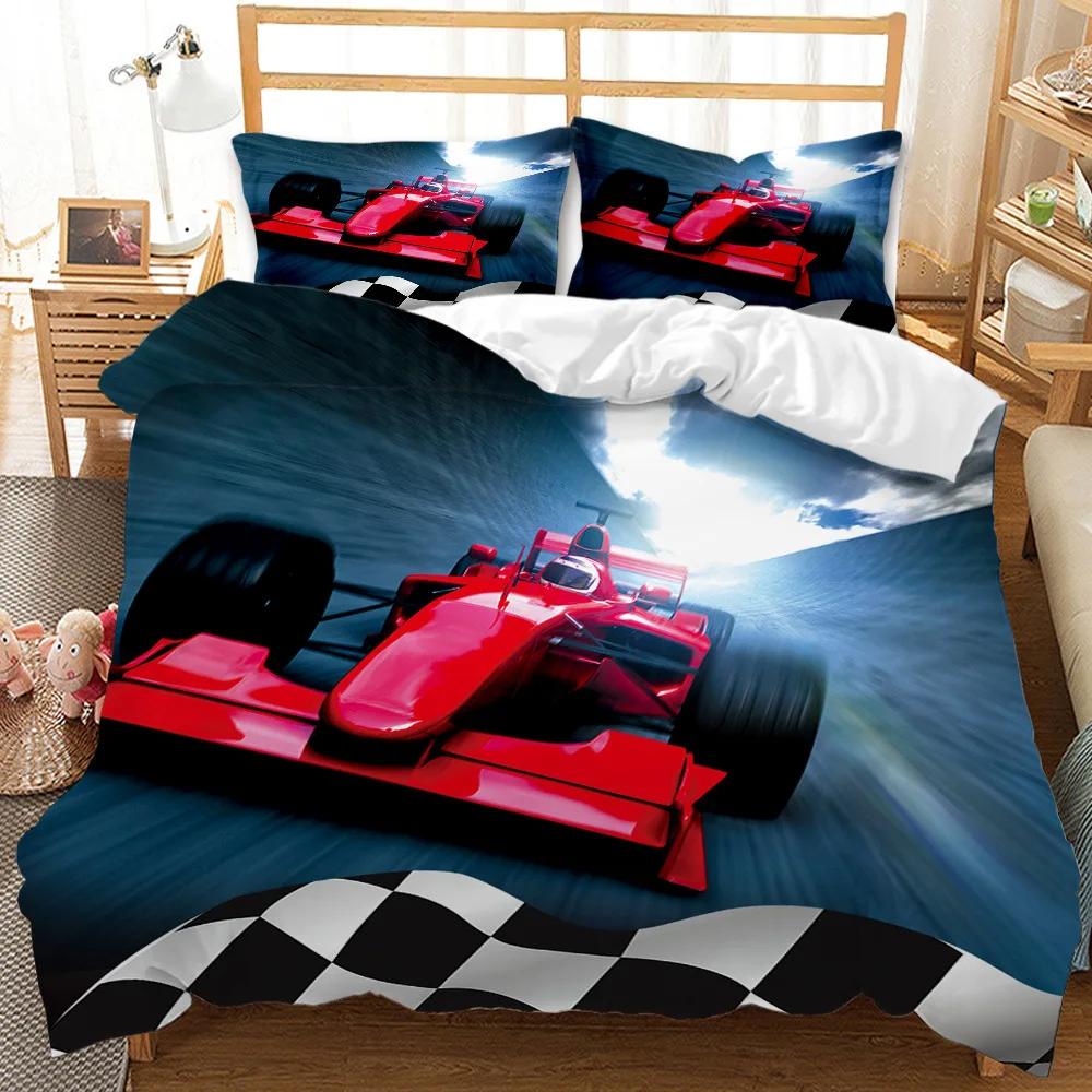 Race Car Duvet Cover Set King Queen Twin Size Red Flame Comforter Cover 3D Sport Car Theme For Boys Girl Polyester Bedding Set