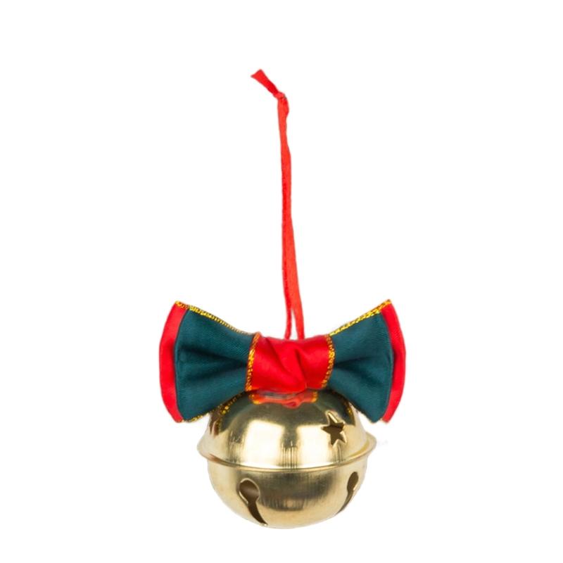

Festival Christmas Bowknot Bell Pendant Ornament Fabric Metal Holiday Decoration For Tree Home Party Supplies