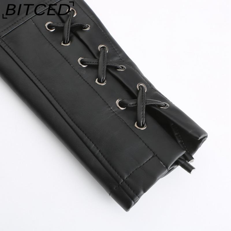 BITCED Fashion Knitted Leather Jacket for Women with Straps Trendy Clothing Casual Jacket