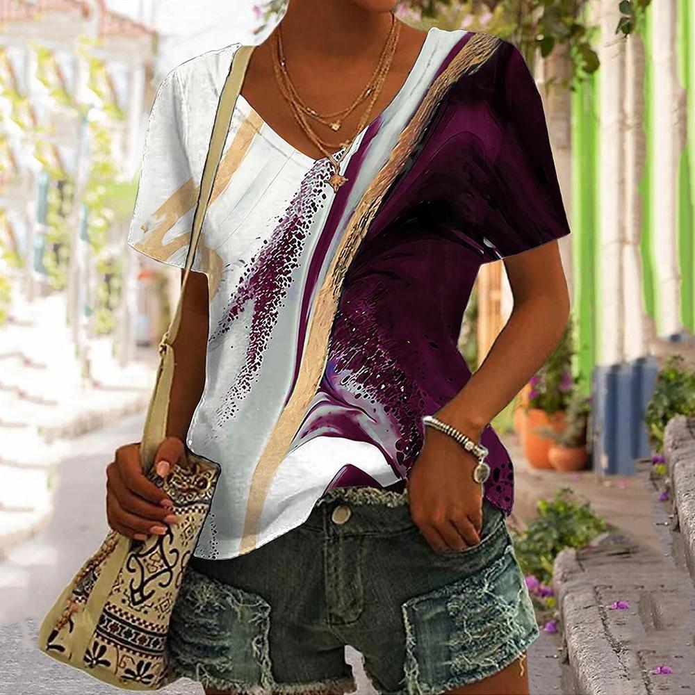 Fashionable Summer Color Blending Printed Women's T-Shirt Y2k Clothes T-Shirts for Women Top Y2k Graphic T-Shirts Tops for Women