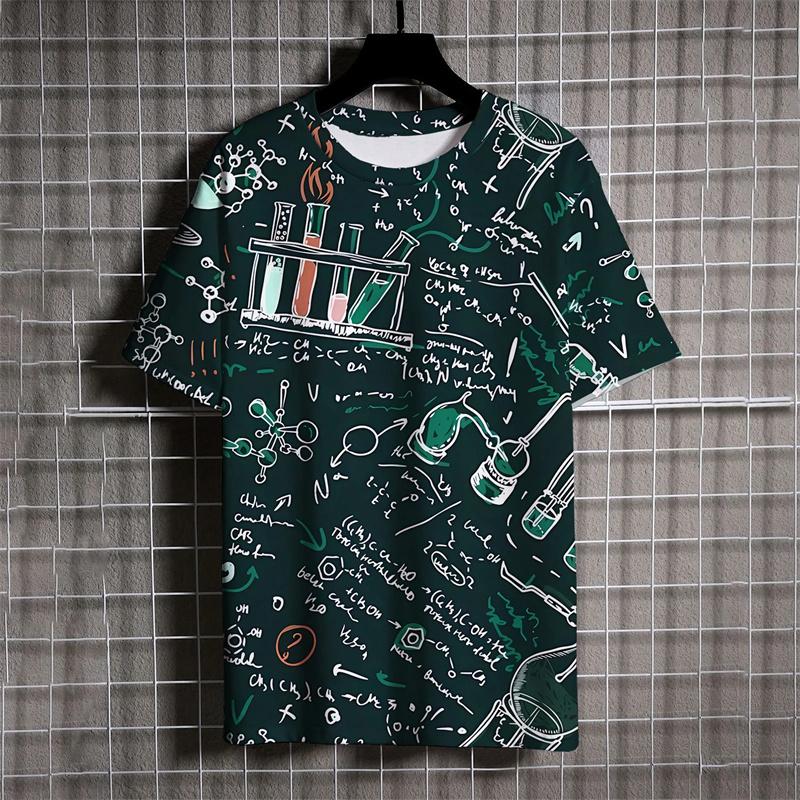 3D Printed Math Formula T-Shirt For Men Experiment Pattern T Shirts Summer Casual Short Sleeves Round Neck