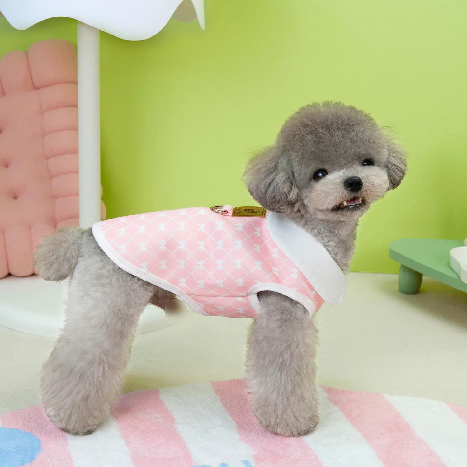 

Pet Bow Plaid Hoodie Warm Vest Autumn and Winter Teddy Small Dog Cat Bipedal Clothing Traction Bottom Layer Shirt Puppy Clothes XS（old） розовый