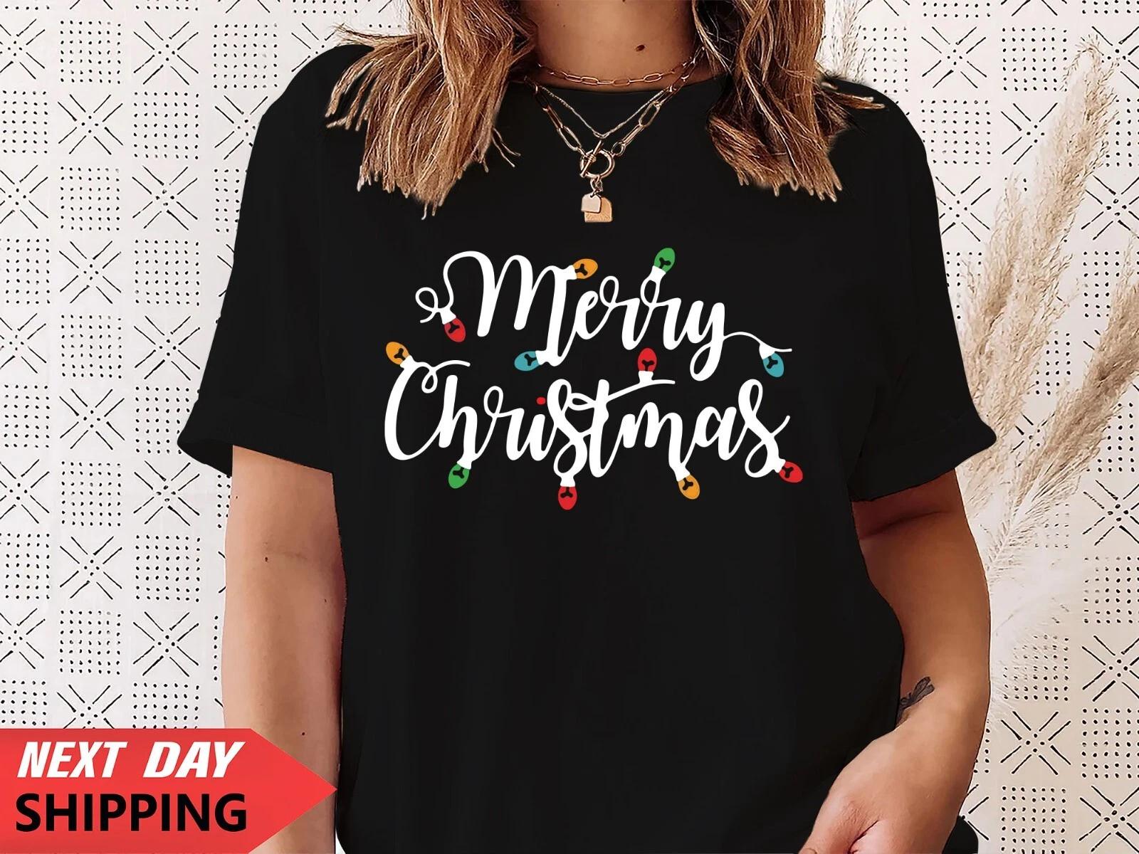 Christmas Novelty Funny Santa Reindeer Xmas Gift Tshirt Top, Merry Light S
