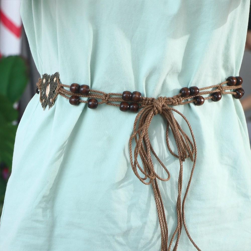 Waist Rope Wooden Bead Wax Rope Ethnic Style Belts Braided Tassel Belt Bohemian Women Waist Chain