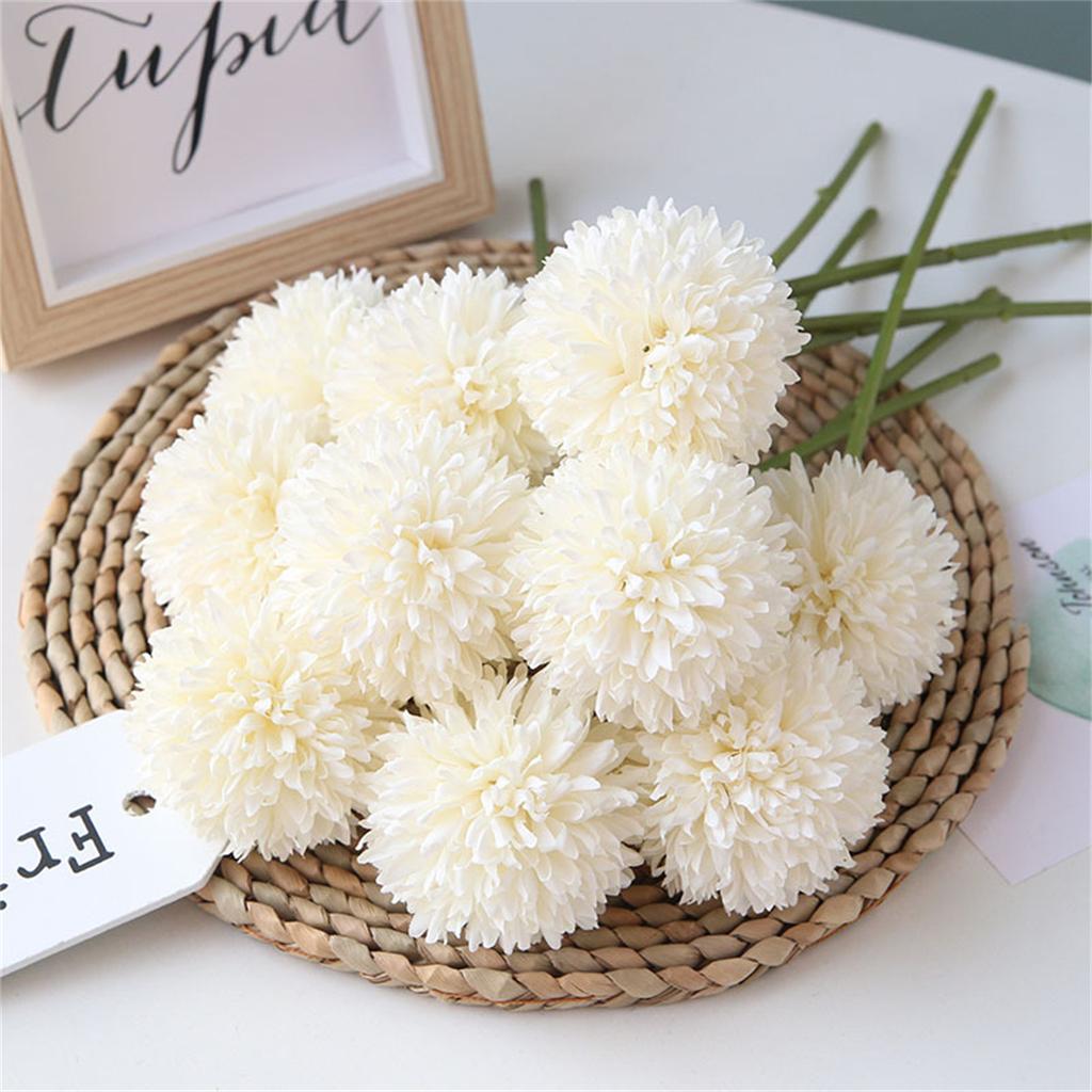 5pcs Artificial Dandelion Flowers, Fake Hydrangea Bridal Wedding Bouquet, Home Garden Party Wedding Decor, Winter Christmas Home