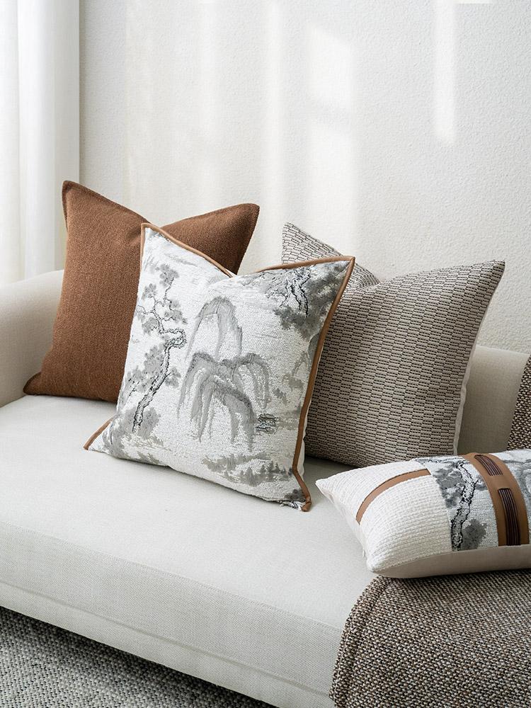 Modern Chinese Style Sofa Pillow Mountain Water Landscape Painting Lightweight Luxury Combination Home Stay Bed Head Cushion