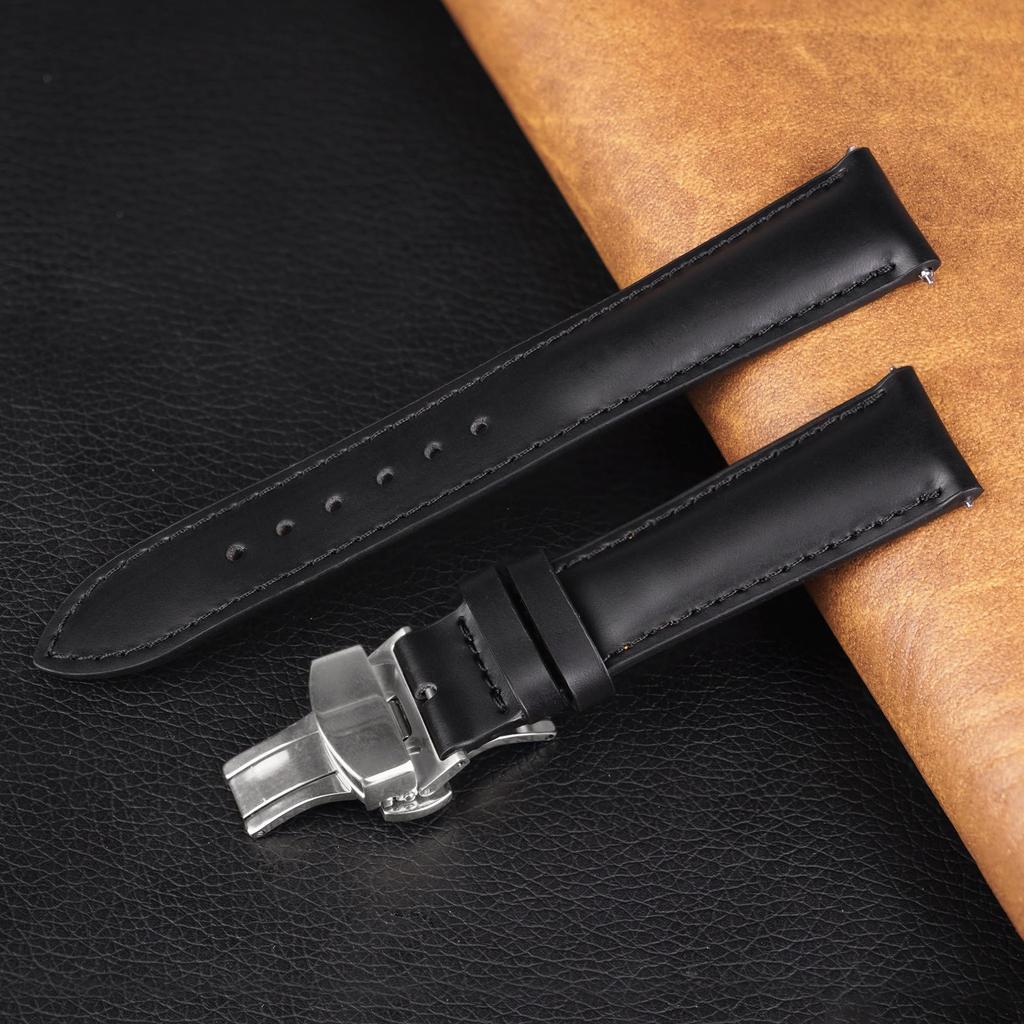 Vinacreations Black 18mm Genuine Cowhide Leather Watch Strap with and Quick Release Spring Calf Leather Replacement Watch Band with Quick Change