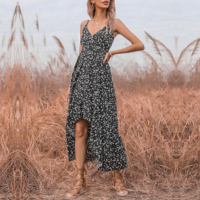 

Girls summer sexy print suspender dress