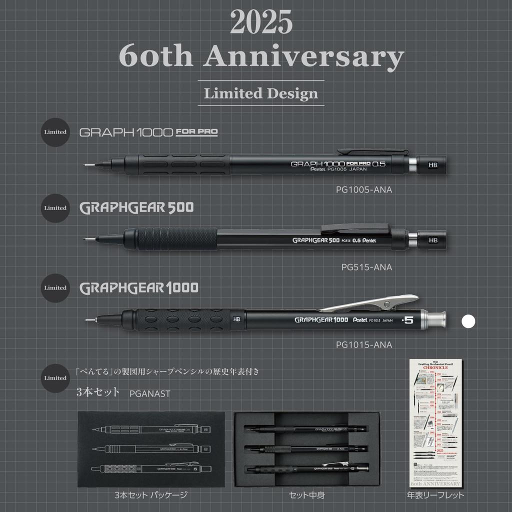 PENTEL GraphGear 1000 Mechanical Drafting 60th Anniversary Limited Pencil, Edition, 0.5mm, PG1015-ANA