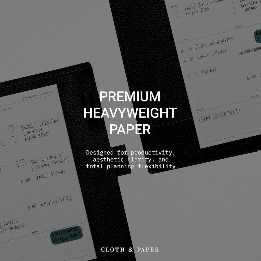 Cloth & Paper 2026 Dated Daily Planner Erts - Monday Start | A5 Size 5.8 X 8.3 Inches | 6 Ring Planner Refills | 2 Days Per Page | Minimalist Daily