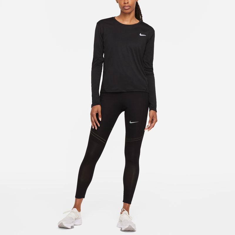 Nike Mesh Splicing Quick-Dry Breathable Sports Long Sleeve T-Shirt Women Tops Black DJ0954-010